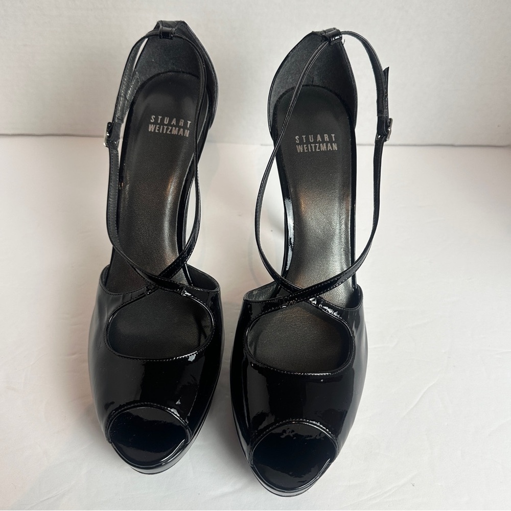 Stuart Weitzman Black Exert Platform Stiletto Patent Leather Heels Size 8.5 - Picture 6 of 16